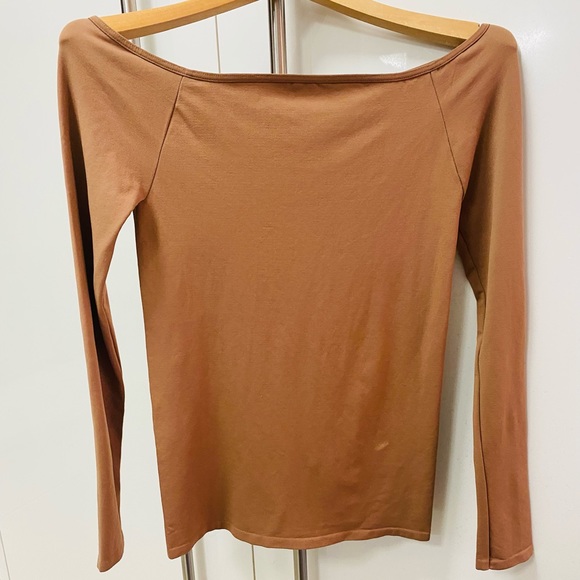 NWOT Free People Off The Shoulder Long-Sleeve Raw Umber (nutmeg) Size M/L (8-14) - Picture 5 of 6